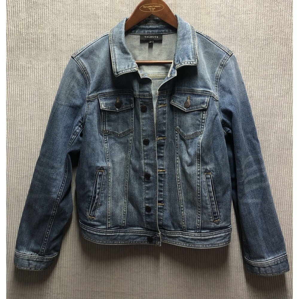 Talbots Denim Women’s Trucker Jacket Size Large Biker Distressed